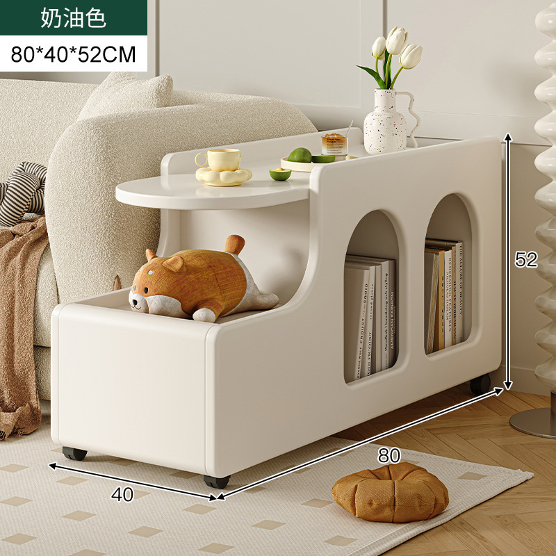 Mesa de centro pequeña móvil de estilo crema, armario lateral de sofá, apartamento pequeño, red creativa, mesa lateral de sala de estar, carrito minimalista nórdico