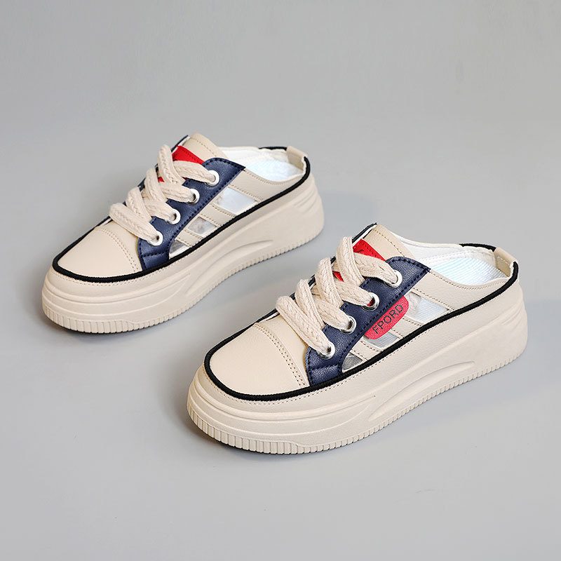 2026 zapatillas de fondo grueso para mujeres con lazos de cabeza redonda con zapatillas frías con la cabeza de medio remolque antideslizante con suela suave universal no cansará los pies
