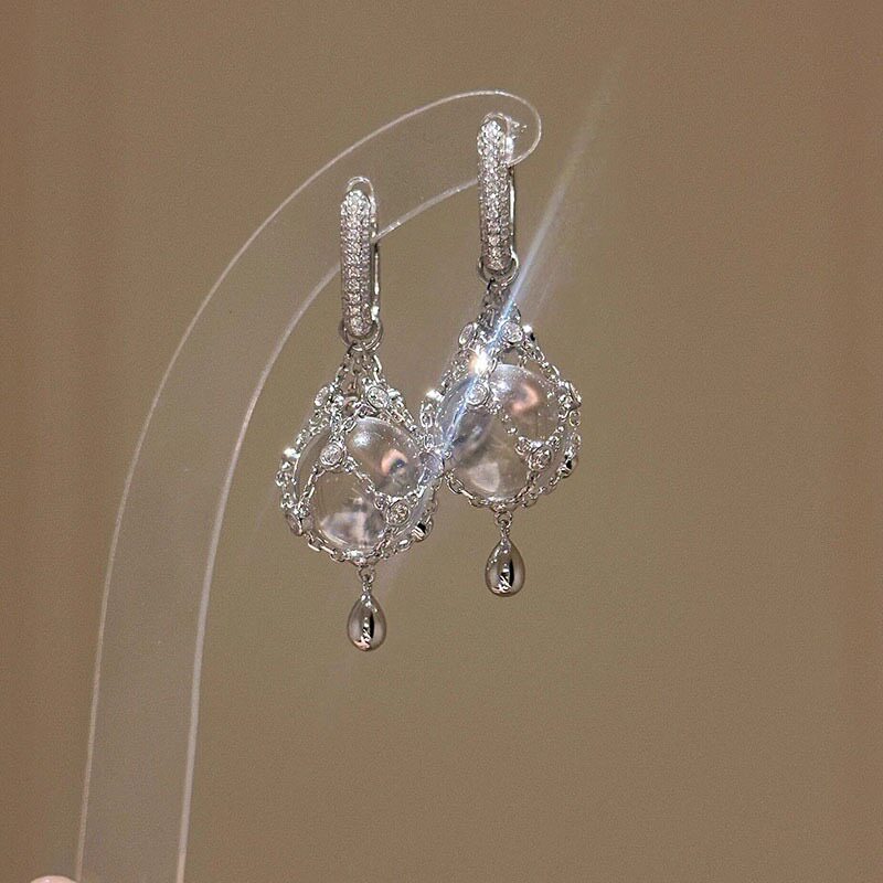 실버 버블 크리스탈 귀걸이-14mm