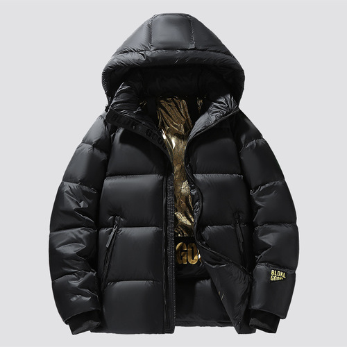 Men's Black Gold Down Jacket High-End Short Winter Thick Warm Anti-Cold Hooded Jacket for Men and Women Same Version White Duck Down Coat