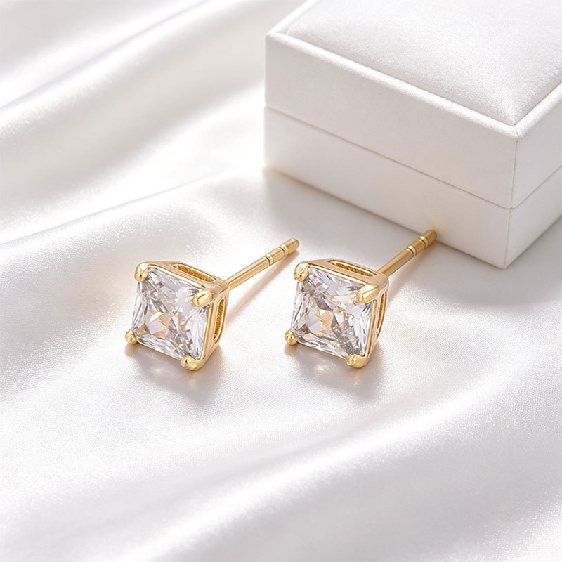 Aretes Cuadrados de Cuatro Garras de Aleación de Cobre, Galvanizados, Diseño Geométrico, para Mujer image 4