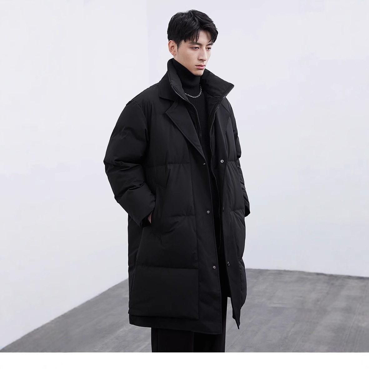 Vīriešu Maillard Design vidēja garuma dūnu jaka ziemas jaunā korejiešu versija, vēja necaurlaidīga un silta, bieza mēteļa_voghion.com