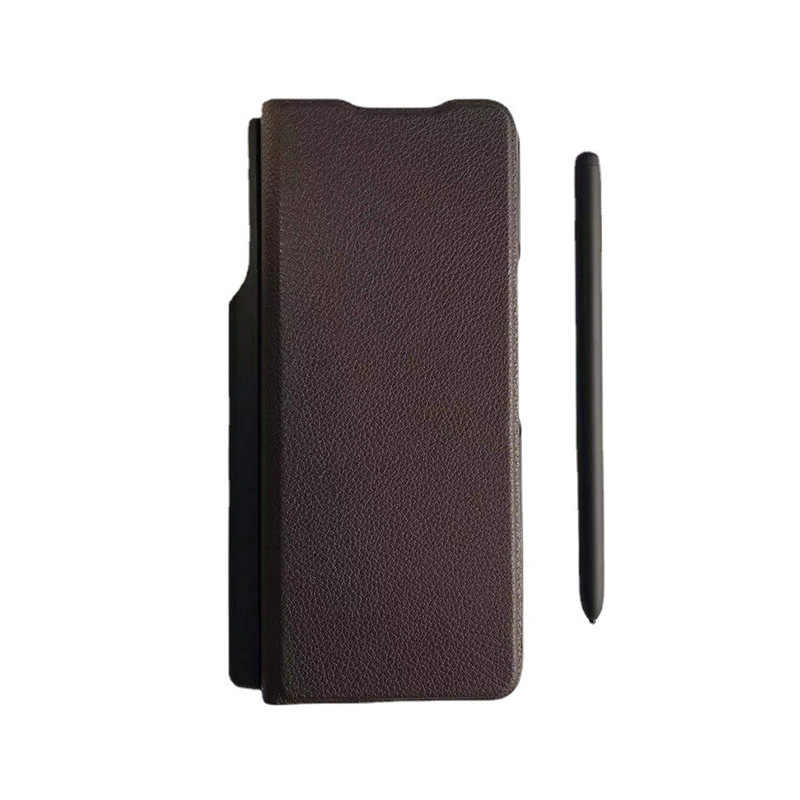 For new Samsung fold3 folding screen leather protective case with capacitive pen head layer leather mobile phone case