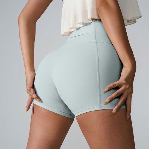 ins2024 European and American cross-border new three-quarter yoga shorts, high-waisted hip-lifting three-quarter sports shorts with pockets