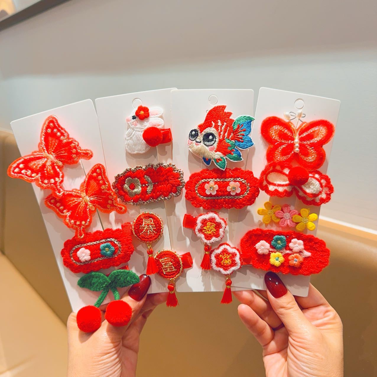 Clip de cabello de arco rojo lindos dibujos animados para bebés no lastimar el cabello de niñas tejido pinzas de cabello de niñas joyas para el cabello