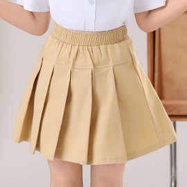 女童短裙夏季薄款儿童裙子藏青卡其色百褶半身裙校服裙