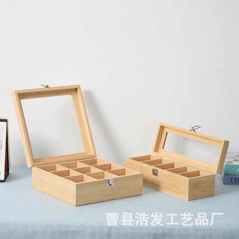 現物木製デスクトップ収納ボックス透明アクリルジュエリーボックスフリップ式分格茶包箱ギフトボックス|undefined