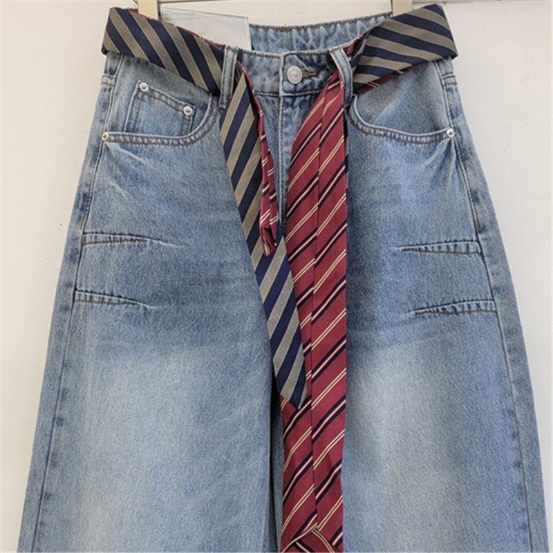 Jeans para mujeres 2026 primavera y verano nuevo hombre pequeño cintura alta delgada suelta azul lavado con agua pantalones rectos de piernas anchas
