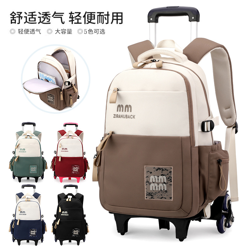 Mochila de pescado natural para niños, mochila de doble propósito para estudiantes de primaria, mochila con ruedas para estudiantes de secundaria 3 - 6