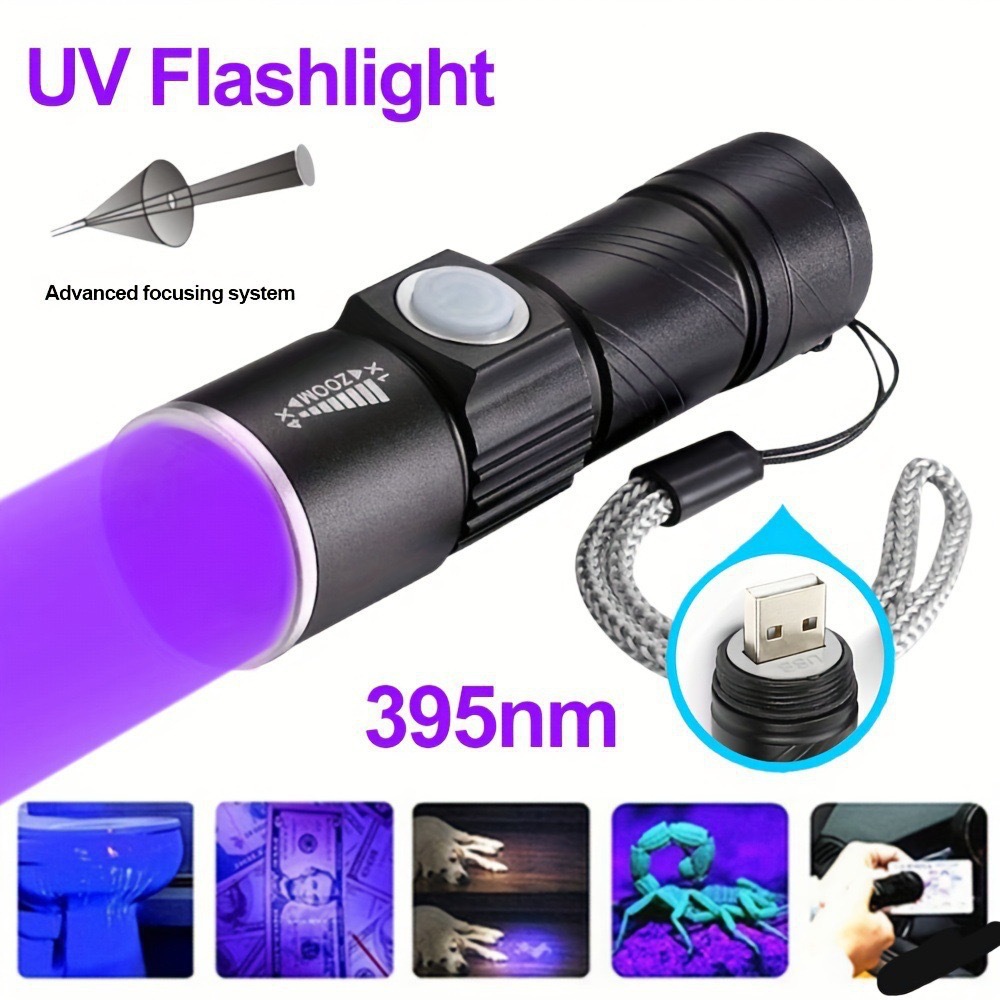 Cross-border LED396 Purple Flashlight Identification Jade Flashlight Fluorescence Detection Money Detector Lamp USB Charging Mini