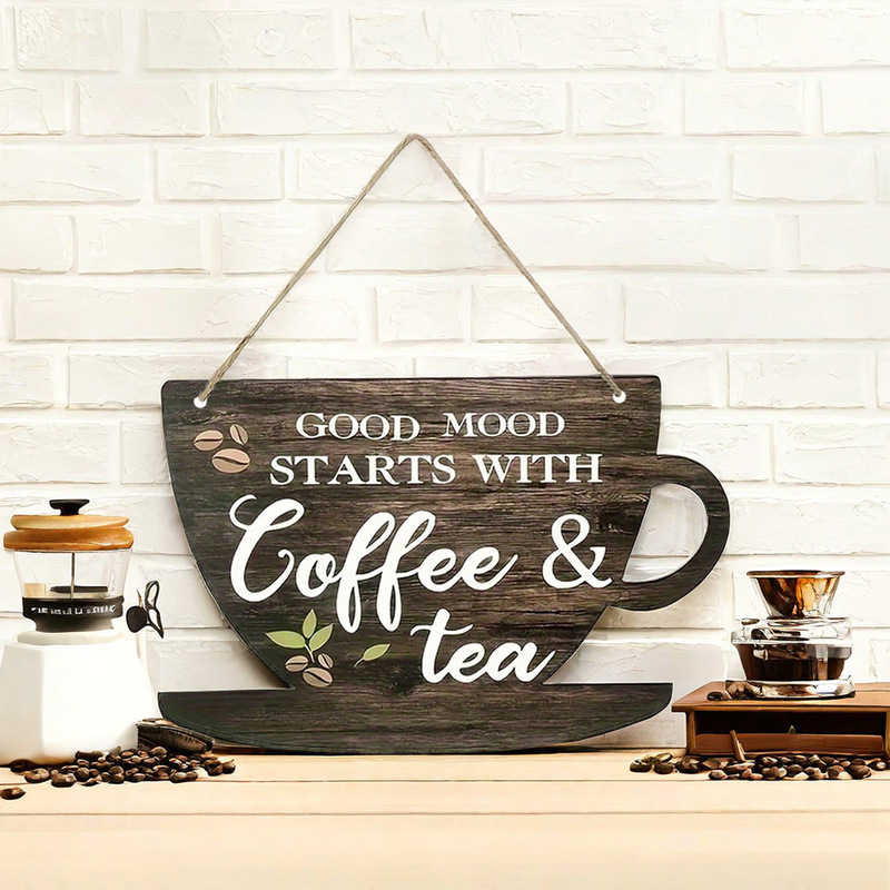 in stock Wooden Listing Vintage Kitchen Door Plate Coffee Cup Wooden Listing Creative Hanging Coffee Shop Wooden Sign