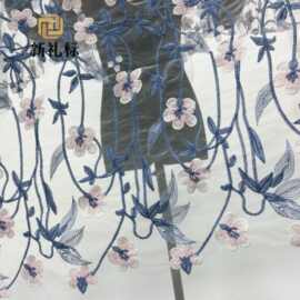 网纱立体绣花面料 网纱电脑绣绣花礼服舞台服连衣裙辅料满幅网布