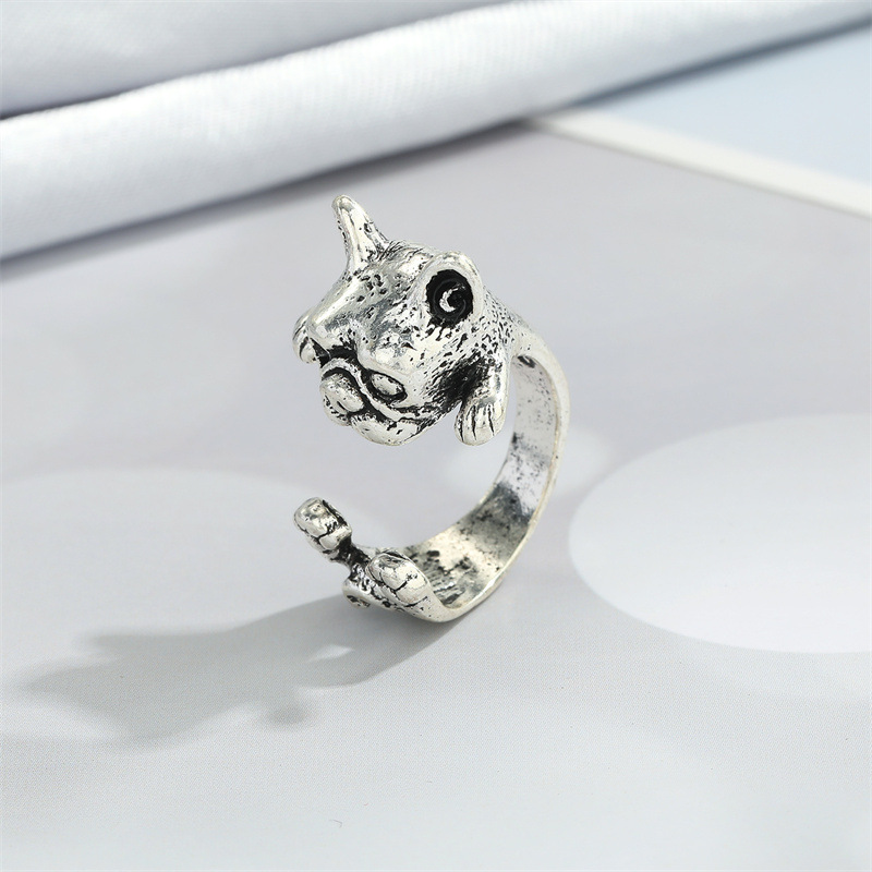 Retro Punk Butterfly Hedgehog Owl Frog Ring Female Ancient Silver Animal Open Ring display picture 1