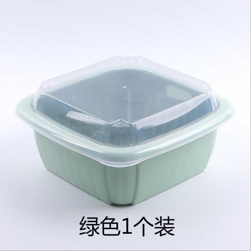 新しい二層野菜洗い桶、プラスチック排水バスケット、米洗い器、野菜青、野菜洗い桶、キッチン果物洗い桶|undefined