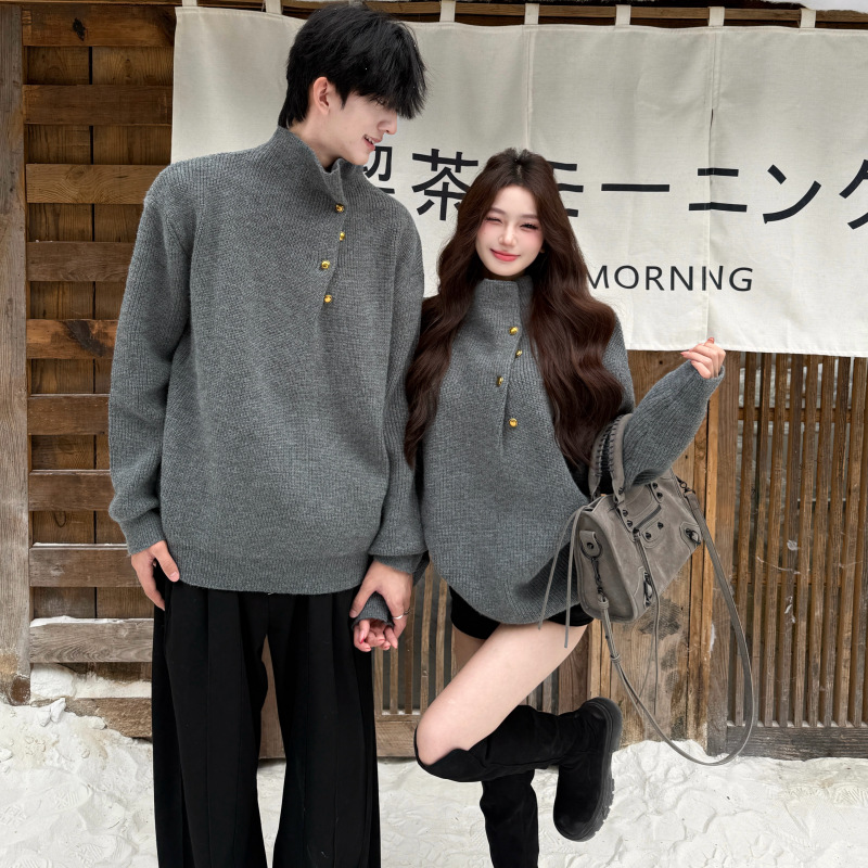 2025 Autumn and Winter Couple Wear Pullover Casual Large Size Turtleneck Sweater Men's and Women's Casual Jackets