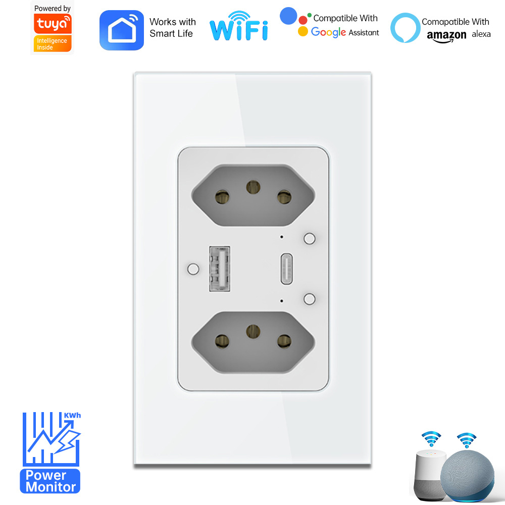 巴西规涂鸦WiFi智能插座20A双插带USB+type-c功能远程Alexa