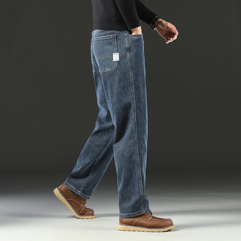 2026 New High-End Men's Loose Straight Wide-Leg Jeans, Spring and Autumn Fleece-Lined Long Pants, Versatile Casual Pants, Trendy 2026 New High-End Men's Loose Straight Wide-Leg Jeans, Spring and Autumn Fleece-Lined Long Pants, Versatile Casual Pants, Trendy
