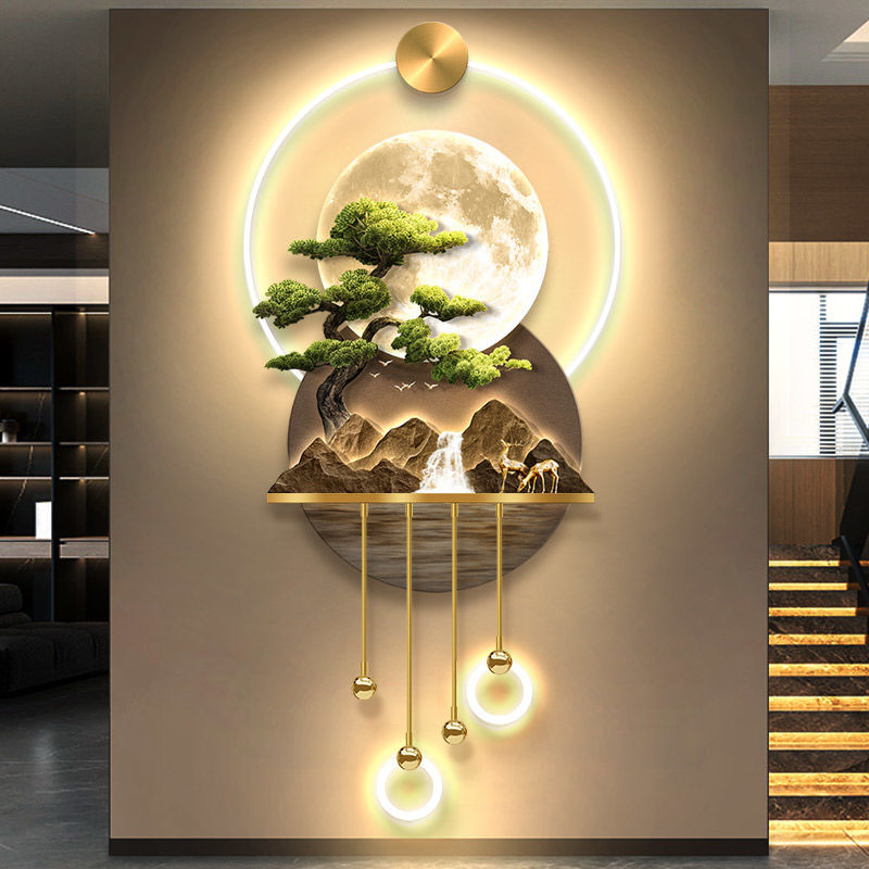 Bienvenido al porche de pino, luminoso, nueve peces, pintura decorativa, luz de lujo, pintura de luz LED, luz de ambiente de paisaje de inducción del corredor Fulu