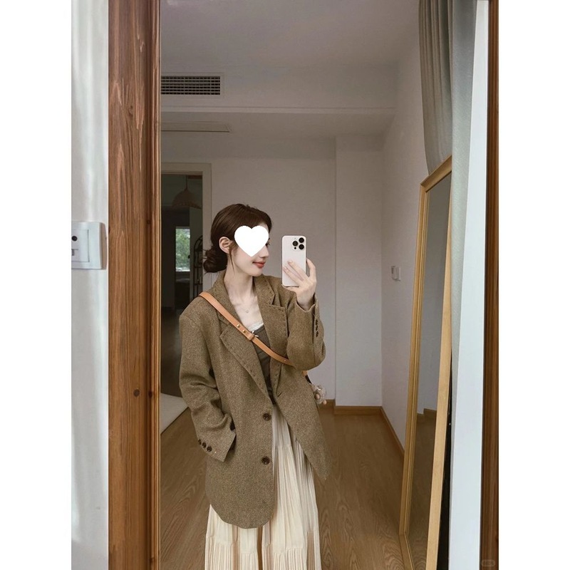 初秋一整套穿搭卡其色西装外套女秋季新款韩系显瘦气质西服上衣女|undefined