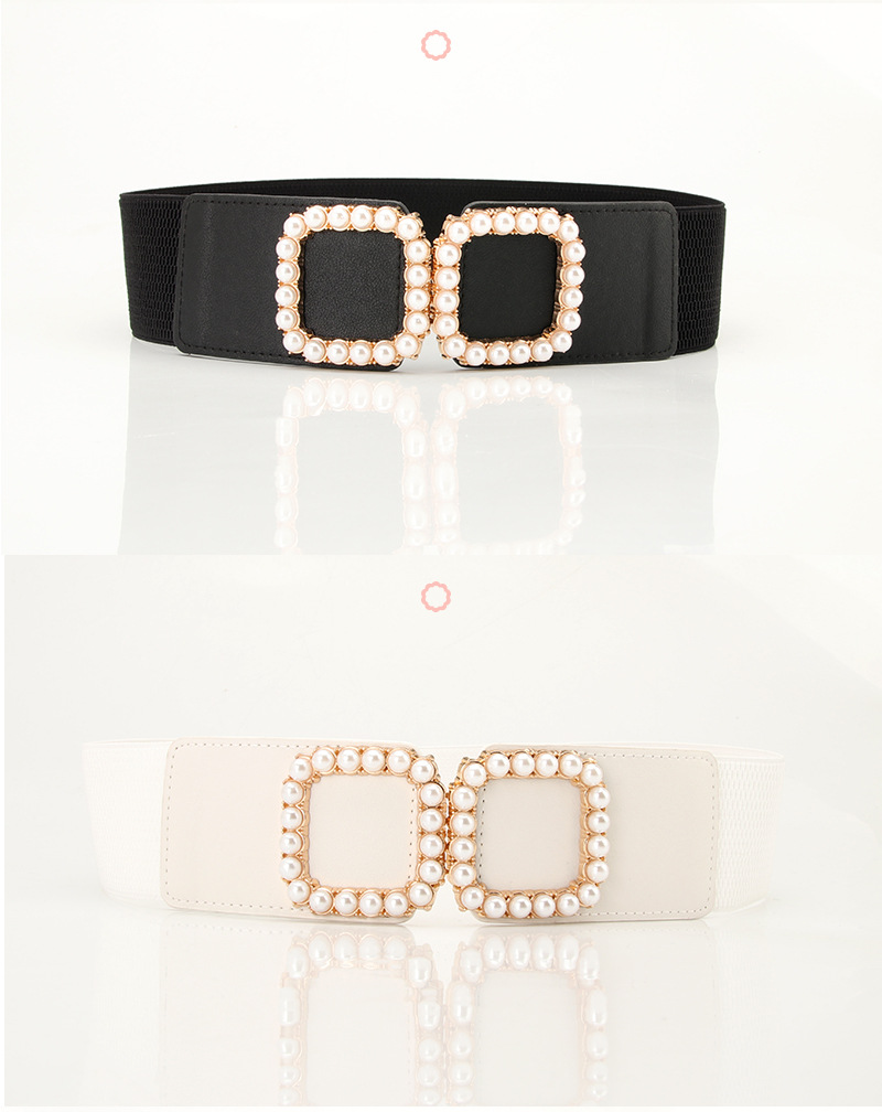 Sweet Solid Color Pu Leather Artificial Pearls Women's Leather Belts display picture 2