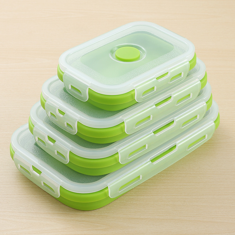 Caixa de almuerzo de silicona en stock, microondas plegables, caja de almuerzo de silicona, caja de almacenamiento de refrigerador, caja de preservación, tazón de silicona