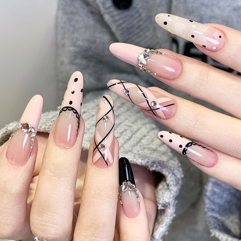 Handmade Press-On Nails 3.0 Long Water Drop Nails Diamond Polka Dot Nude Pink Gradient Korean Style Manicure Sweet Cool Hot Girl Fake Nails Handmade Press-On Nails 3.0 Long Water Drop Nails Diamond Polka Dot Nude Pink Gradient Korean Style Manicure Sweet Cool Hot Girl Fake Nails