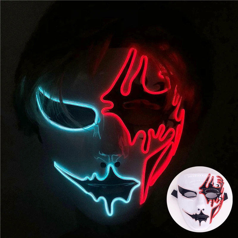 Máscara LED Luminosa de Halloween de Plástico Pintada a Mano para Fiesta
