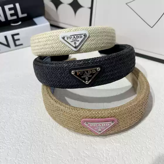 New Straw Woven Wide-Brim Headband Summer Minimalist Face Wash Hair Clip Inverted Triangle P Fashion High Crown Hairband Hair Tie