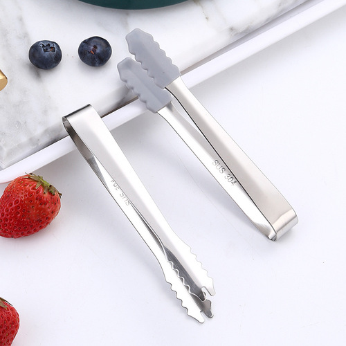 304 stainless steel thickened ice clip food grade silicone mini ice clip sugar clip bar ice tongs ice grain clip