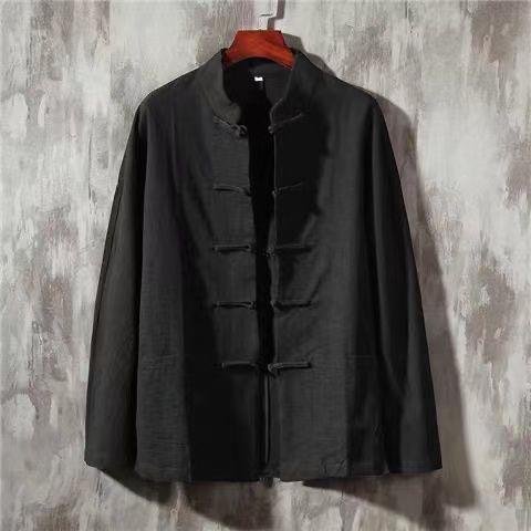 Primavera y otoño algodón y lino traje Tang top de manga larga para hombre traje de padre de mediana edad y anciano traje de Tai Chi chino camisa de fondo estilo chino retro chino image 5
