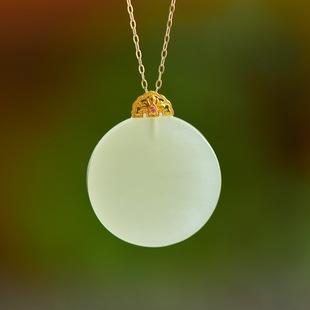 Fubei Diamond Jewelry [18K Gold Inlaid with Hetian Qinghai Material Smoky Purple Round Flat Brand Pendant] Bare Stone about 22*22mm