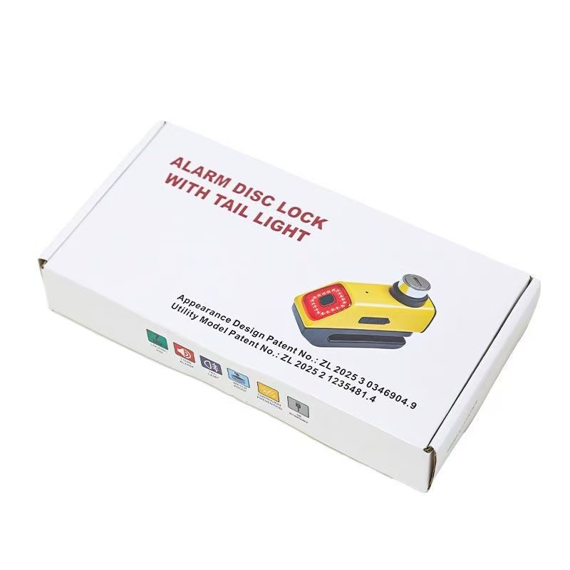 Cerradura de disco de freno para motocicleta, cerradura de alarma antirrobo para bicicleta eléctrica, cerradura de disco de freno con lámpara trasera patentada