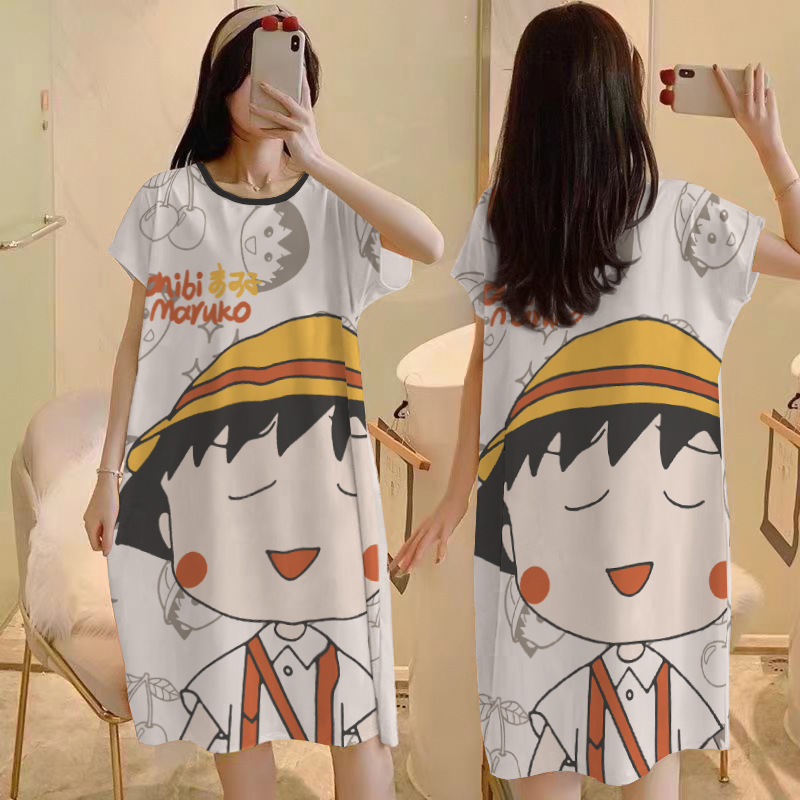 Camisón del sudeste asiático falda de pijama de manga corta de verano para mujer falda de cultura de longitud media suelta delgada cross-border