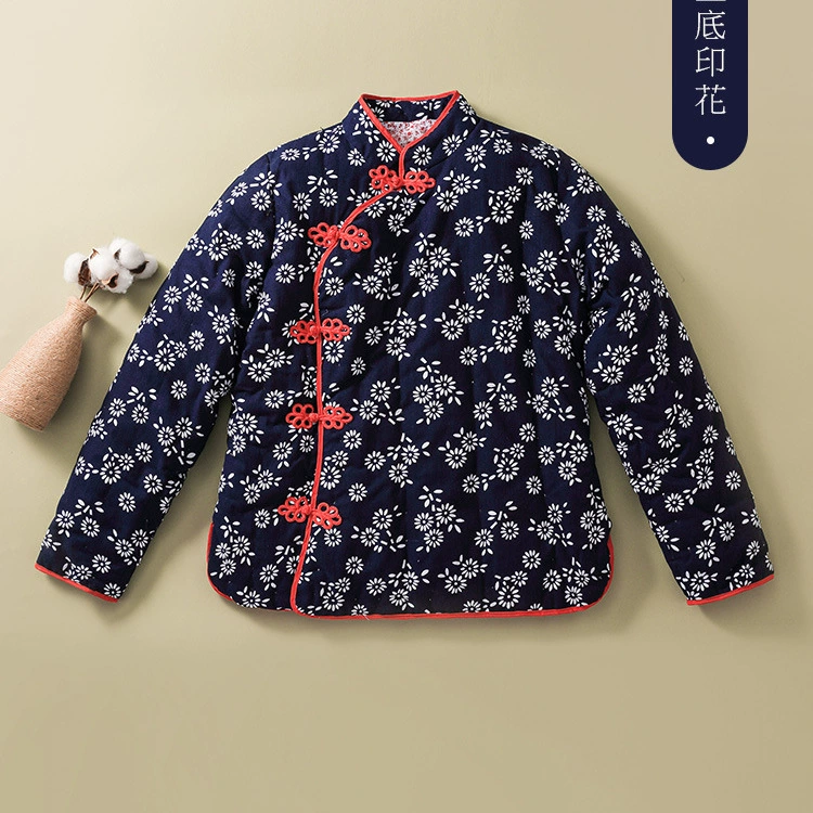 Женская хлопковая стеганая куртка с частичной планкой и пряжкой, зимнее винтажное пальто ручной работы с цветочным принтом, утолщенная куртка с хлопковой подкладкой, Новинка