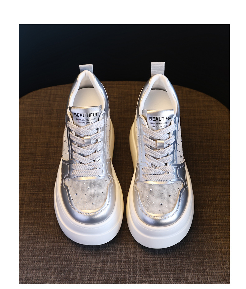 Giày sneaker nữ đế dày tăng chiều cao, mặt lưới thoáng khí, phối trắng đa năng — bạc trắng chi tiết 19