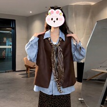 马甲女单排扣2025坎肩新款皮无袖纯色开衫外套套装单件秋季韩版