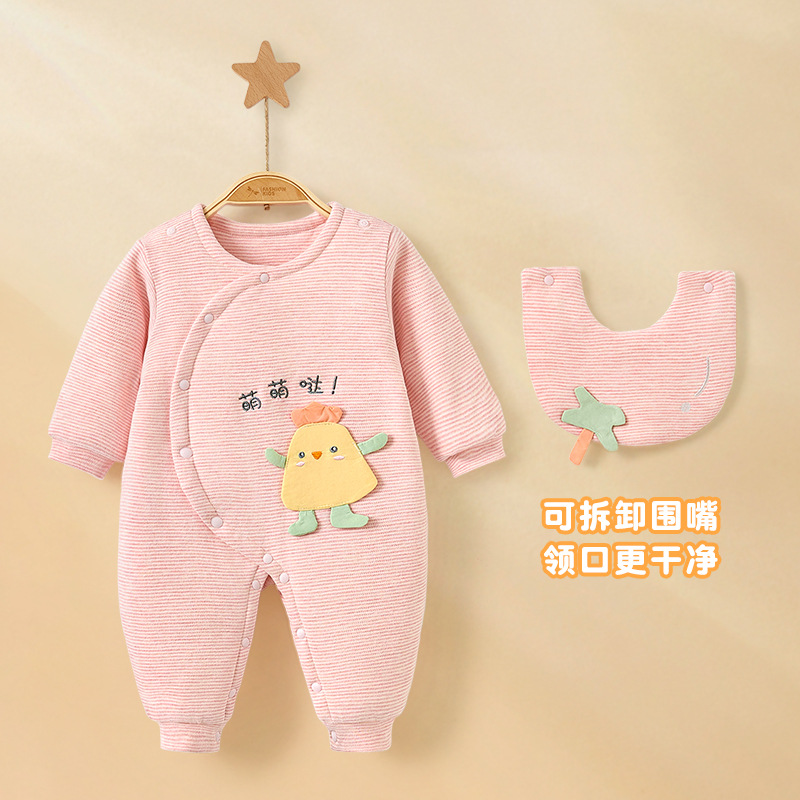 Ropa de bebé recién nacido otoño y invierno, algodón caliente, 0 engrosado en marzo, ropa de invierno, camiseta de bebé, camiseta