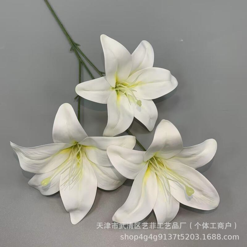 仿真花胶布3头百合 厂家批发婚庆装饰花礼堂布置假花墙拍摄道具|undefined