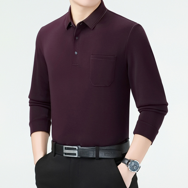Autumn and Winter Men's T-Shirt Classy Cashmere Long-Sleeved Polo Shirt Lapel Simple Versatile Business Casual Pure Color Top