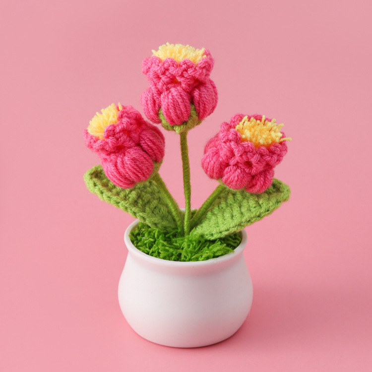 [완성된 작은 흰색 대야] 핑크 퍼프 은방울꽃 3개