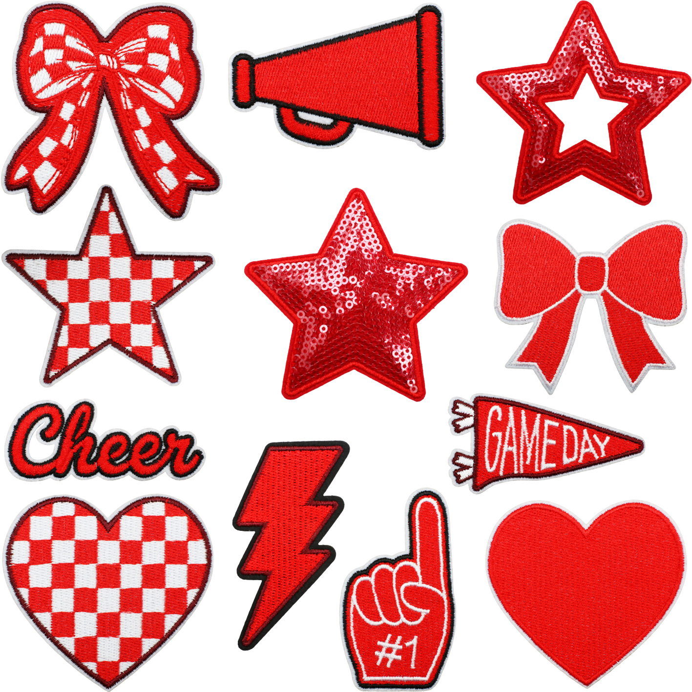 红色比赛日刺绣布贴运动三角旗补丁贴衣服装饰啦啦队喇叭刺绣贴