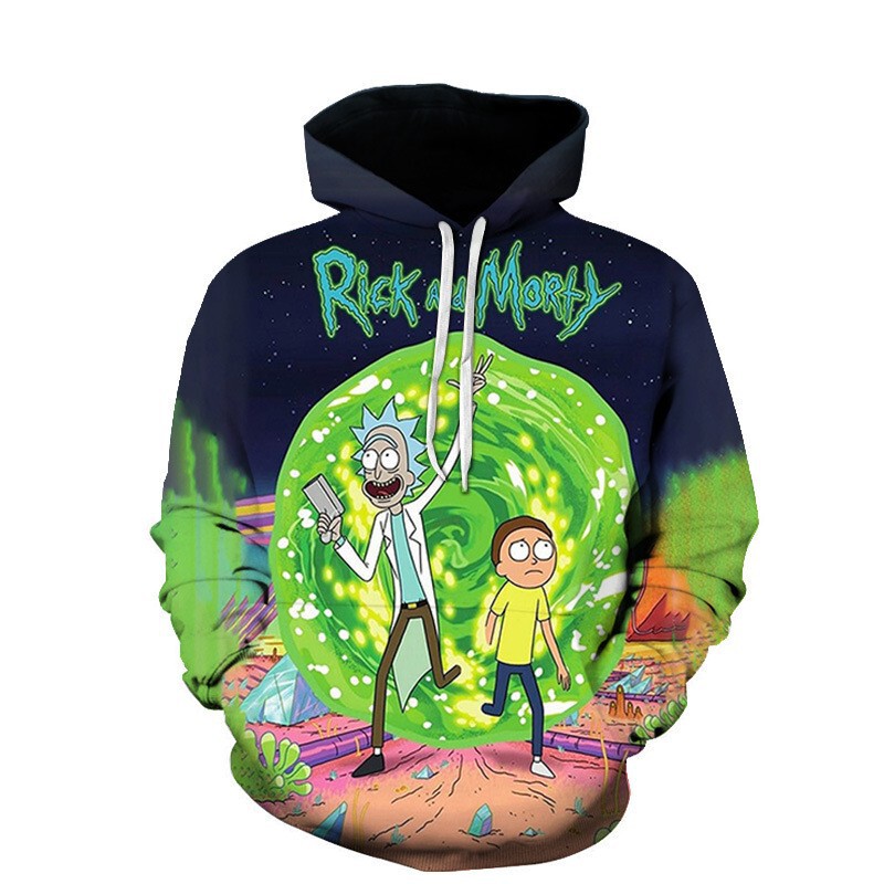 2025 European and American Spring & Fall 3D Digital Printed Sweatshirt Anime Cartoon Rick and Morty Baseball Uniform Hoodie