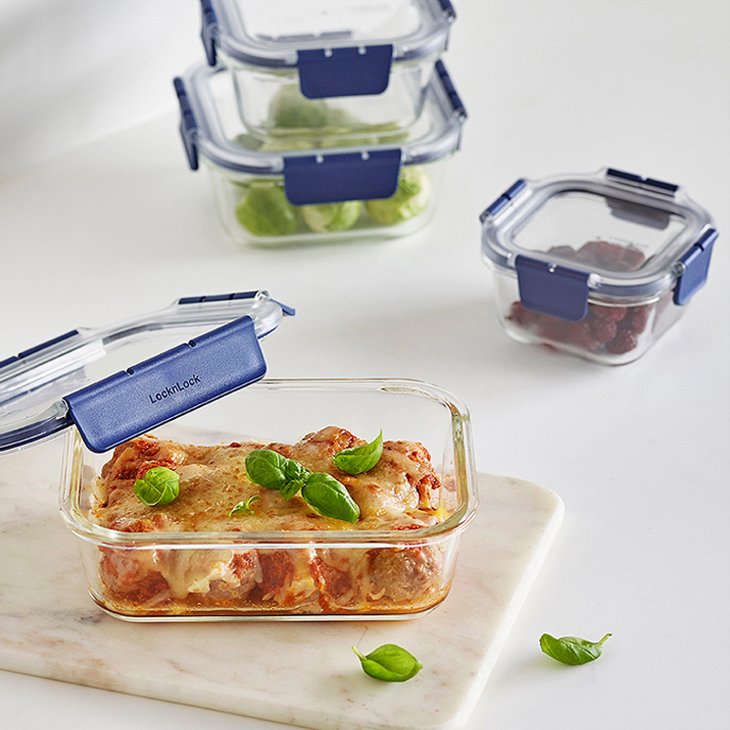 乐扣乐扣小蓝盒玻璃保鲜盒食品级微波炉加热饭盒水果厨房冰箱收纳