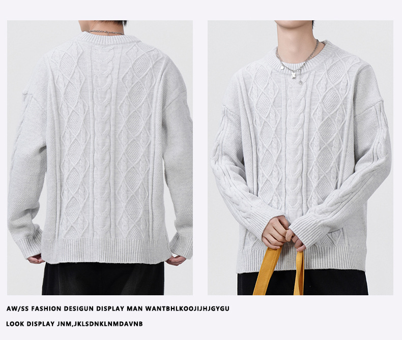 Zachte oversized gebreide herentrui - losse pasvorm, ronde hals, vintage badgedetail, ademend en machinewasbaar_voghion.com