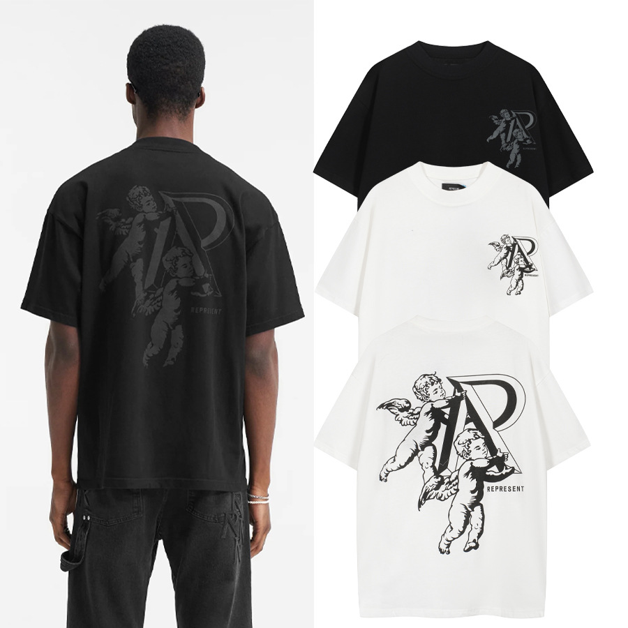 Cross-Border marca de moda REPRESEN Cupido logo impreso hombres y mujeres sueltos casual jersey de manga corta Camiseta