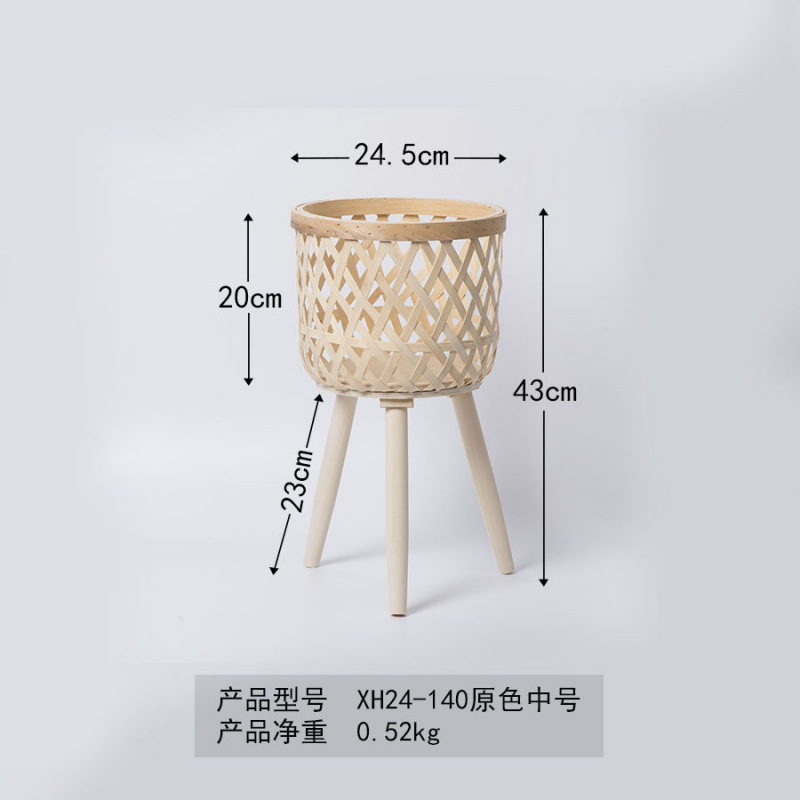 Maceta de ratán de estilo nórdico, balcón interior, sala de estar, planta, eneldo verde, soporte de flores de piso alto de madera tejido a mano