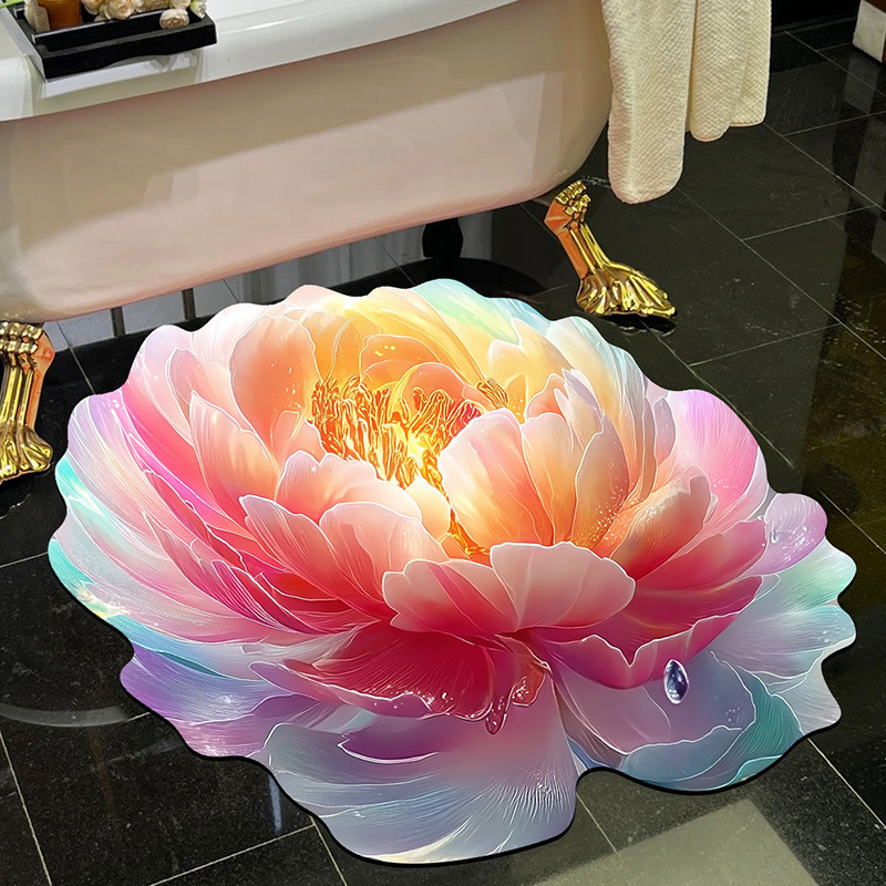 跨境花卉家用卫生间门口防滑垫立体视觉浴室易打理硅藻泥地垫批发|undefined