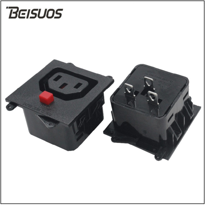 红按钮自锁防脱电源插座AC电源品字母座C13品字座PDU机柜插座模块