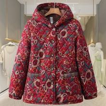 妈妈秋冬装棉衣连帽保暖奶奶中老年花棉袄女冬季加绒加厚棉服外套