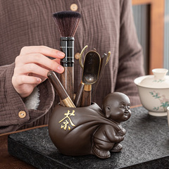紫砂茶道六君子招財禅意泡茶道具陶磁器収納缶茶筒瓶竹木茶挟み茶さじ